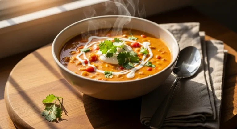 bowl-of-homemade-white-chicken-chili-with-spoon-and-napkin-beside