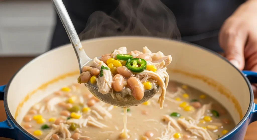 hand-serving-creamy-white-chicken-chili-with-a-ladle
