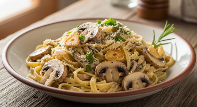 Garlic-parmesan-mushroom-fettuccine
