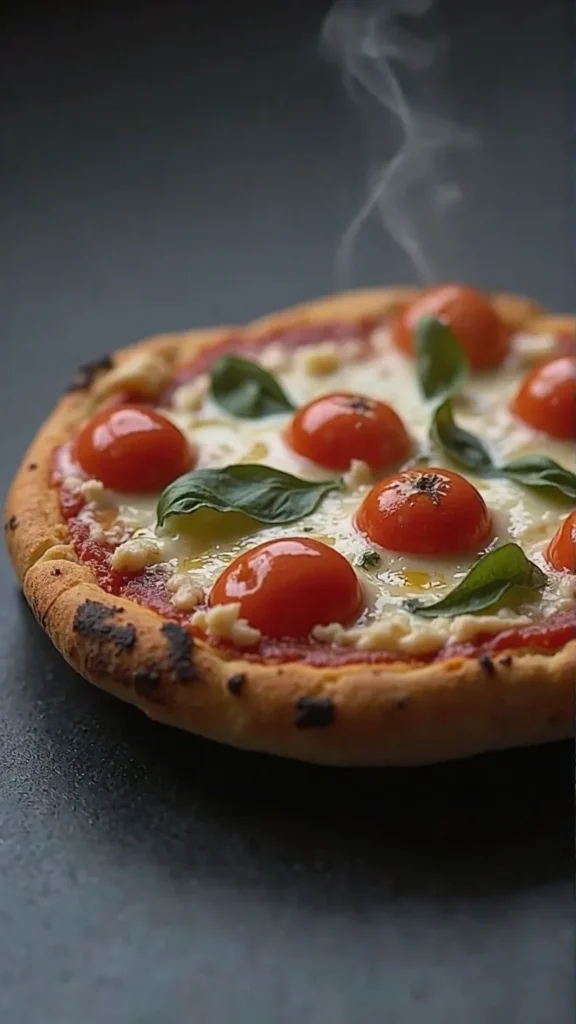 Steaming-pizza-tomato-mozzarella-basil