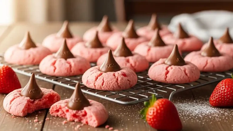 strawberry-kiss-cookies-recipe-on-a-wooden-plate